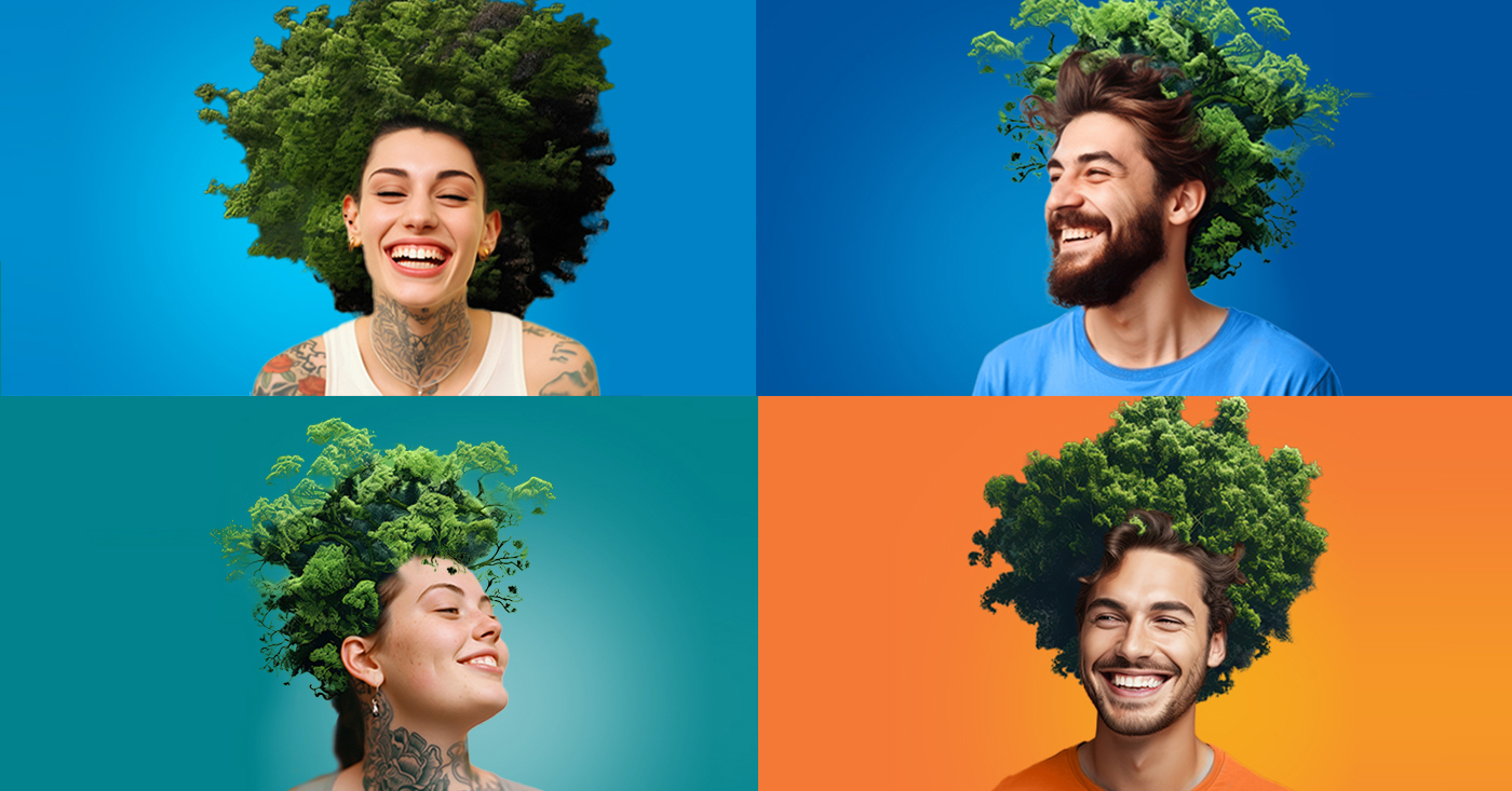 persone con alberi al posto dei capelli