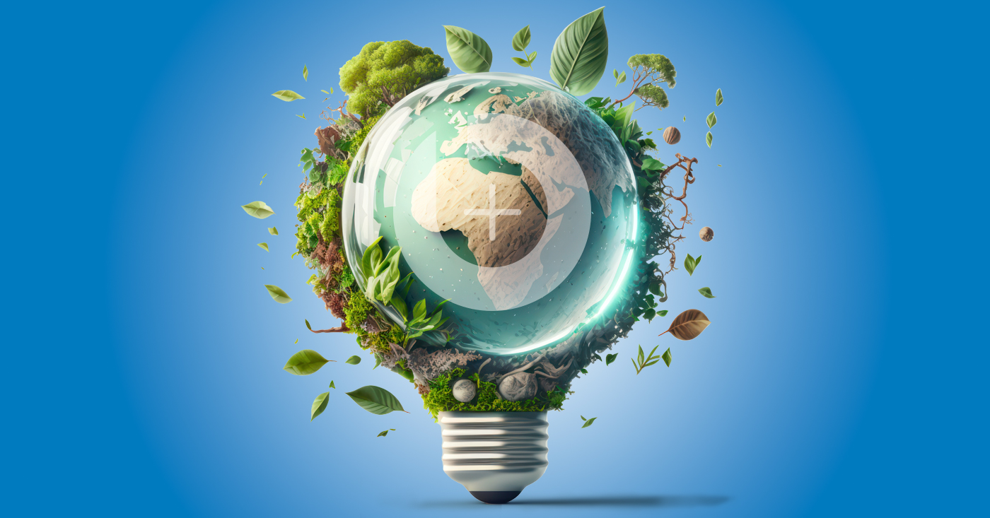 lampadina con pianeta terra e logo Bplus